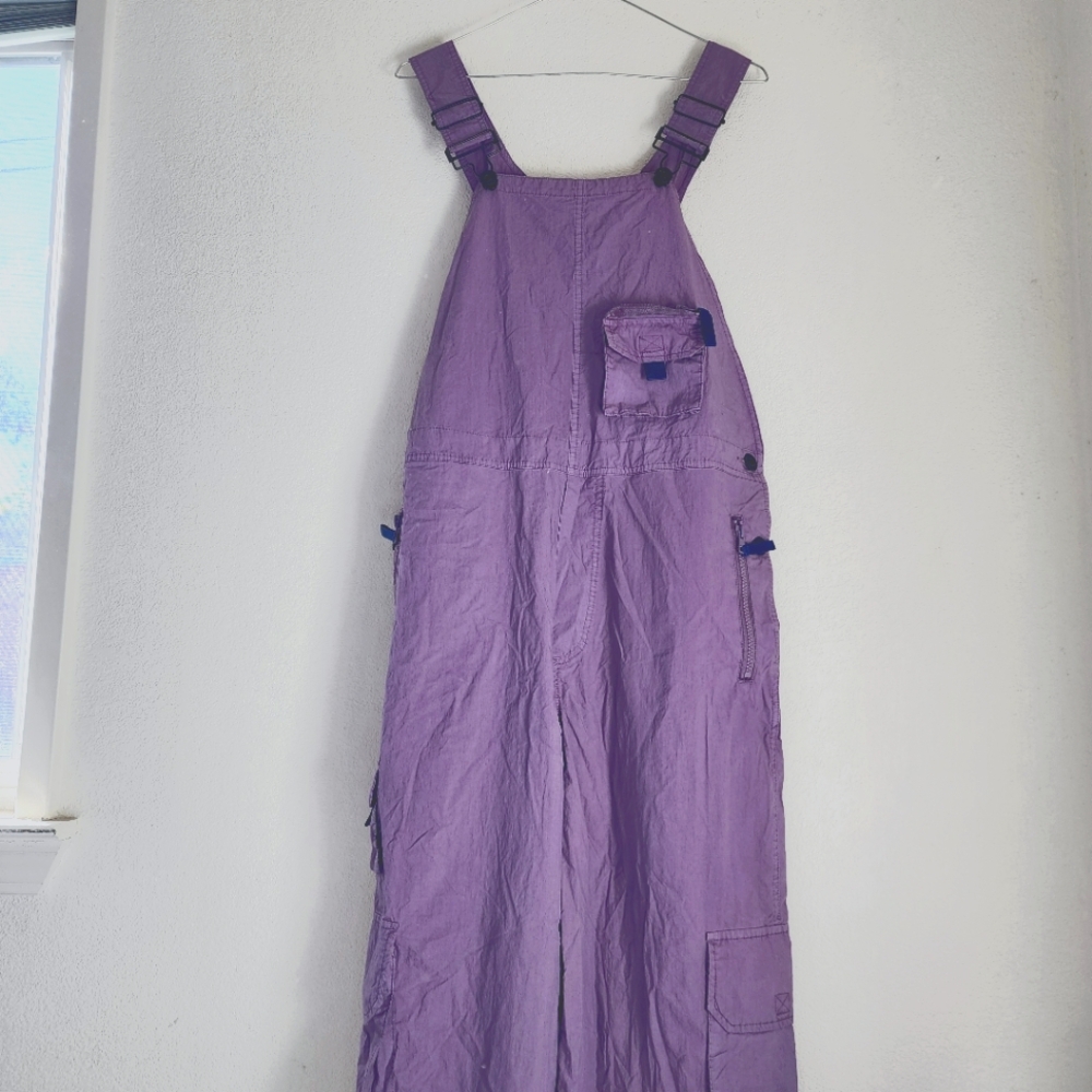 Brain-Dead Purple Cotton Nylon Washed Out Utility Overall Cargo pockets Sz S NWT